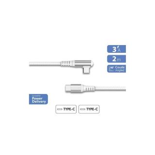 FORCE POWER - Cabo USB-C/USB-C  Reforçado 2m 3Amp em L Branco F153078