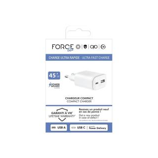 FORCE POWER - Carregador USB-C 45W Gan 1 USB-C + USB-A Branco F153231