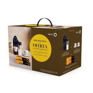 DELTA-Q - Máq. Café Cáps + 20 cápsulas + 2 chávenas Capuccino KIT MINI MILKQOOL PRETA