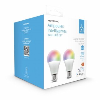 METRONIC - Pack 2 Lampadas Inteligente Led Wi-Fi 9W RGB E27 (Pack De 2) 495741